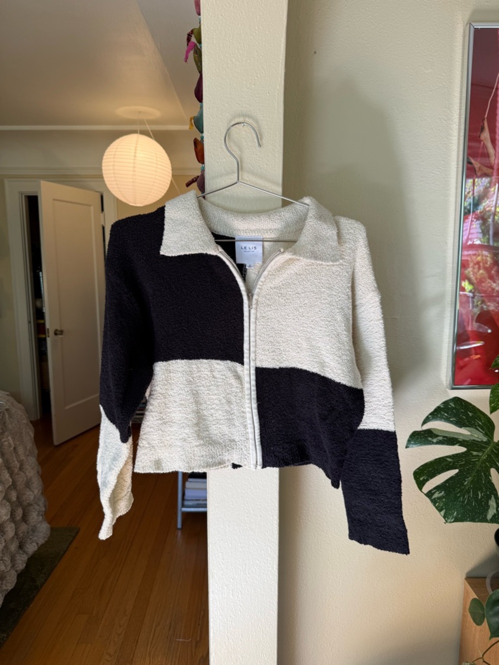 Cropped Checkered Zip Up Sweater
